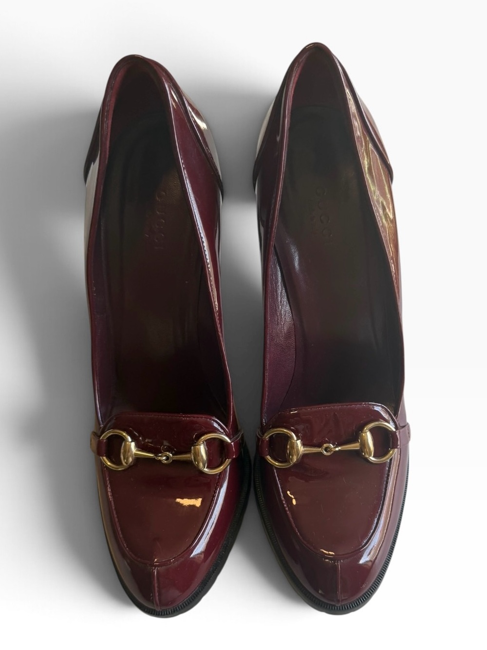 Gucci Burgundy Patent Leather Horsebit Heels